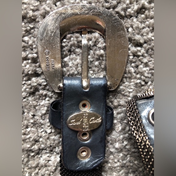 Vintage USMECO Paris Genuine Leather Mesh Riveted Western Belt Black Size 36” - Picture 2 of 5